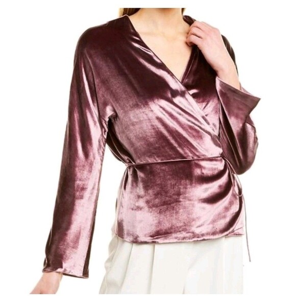 Vince Panne Velvet Wrap Top Blouse Violet Size Small - Picture 3 of 8